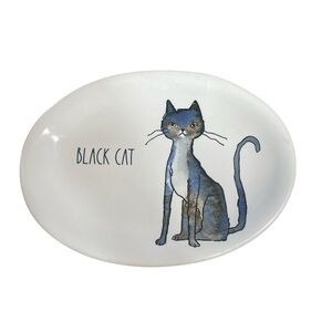 Rae Dunn Black Cat Oval Plate Halloween Snack Dessert